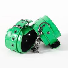 Adjustable Green PU Leather Wrist Cuffs with Metal Chain