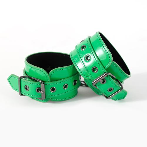 Adjustable Green PU Leather Wrist Cuffs with Metal Chain