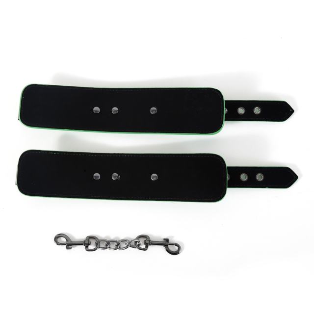 Adjustable Green PU Leather Wrist Cuffs with Metal Chain
