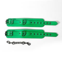 Adjustable Green PU Leather Wrist Cuffs with Metal Chain