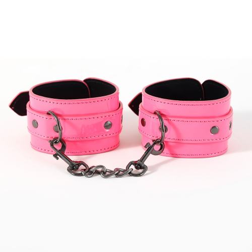 Adjustable Magenta PU Leather Wrist Cuffs with Metal Chain