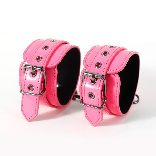 Adjustable Magenta PU Leather Wrist Cuffs with Metal Chain