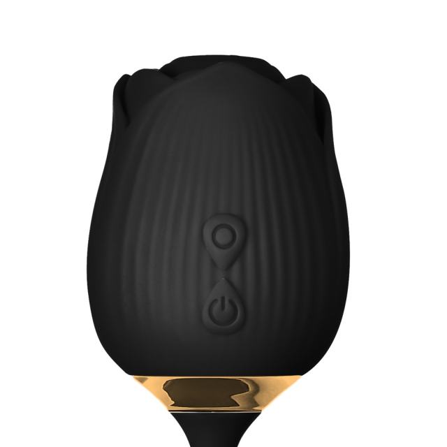 Customizable 10-Speed Black Color Silicone Clitoral Sucking Rose with Thrusting Vibrator