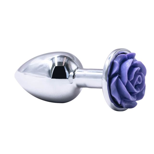 3.07'' Silver Metal Anal Plug with Purple Rose Base