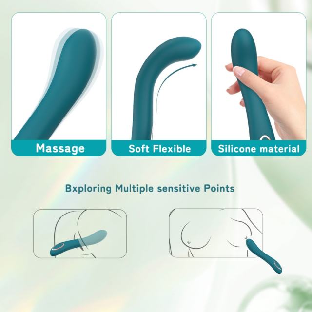 8.35'' Teal Green Curved Silicone Vibrator – 10 Vibration Modes, Plug-In Rechargeable, Waterproof