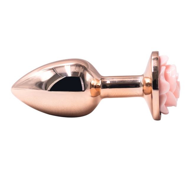 3.07'' Rose Gold Metal Anal Plug with Pink Rose Base