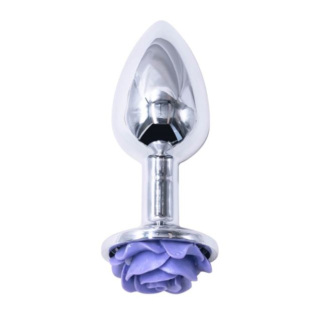 3.07'' Silver Metal Anal Plug with Purple Rose Base