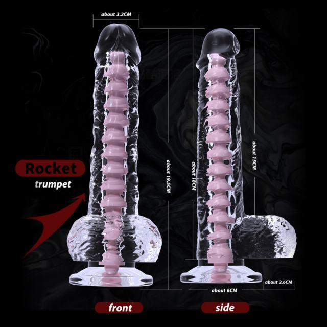 7.49'' Clear Crystal Realistic Dildo with Textured Pink Spiral Core and Suction Cup Base