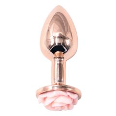 3.07'' Rose Gold Metal Anal Plug with Pink Rose Base