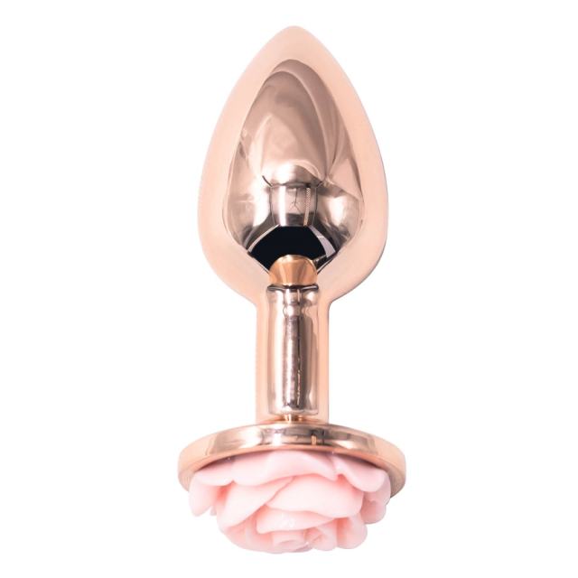 3.07'' Rose Gold Metal Anal Plug with Pink Rose Base