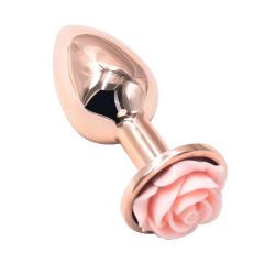 3.07'' Rose Gold Metal Anal Plug with Pink Rose Base