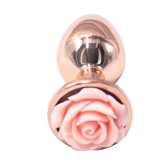 3.07'' Rose Gold Metal Anal Plug with Pink Rose Base