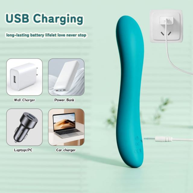 8.35'' Teal Green Curved Silicone Vibrator – 10 Vibration Modes, Plug-In Rechargeable, Waterproof