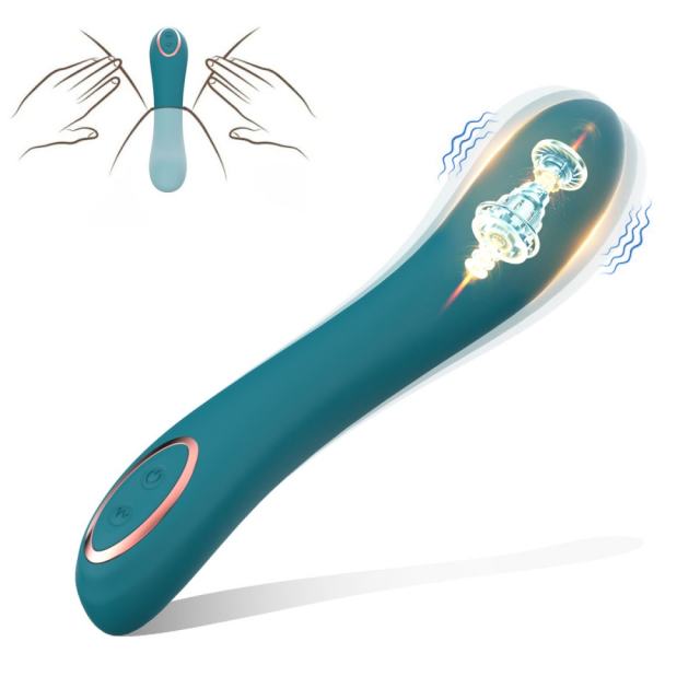 8.35'' Teal Green Curved Silicone Vibrator – 10 Vibration Modes, Plug-In Rechargeable, Waterproof