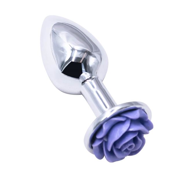 3.07'' Silver Metal Anal Plug with Purple Rose Base