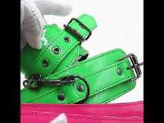 Adjustable Green PU Leather Wrist Cuffs with Metal Chain