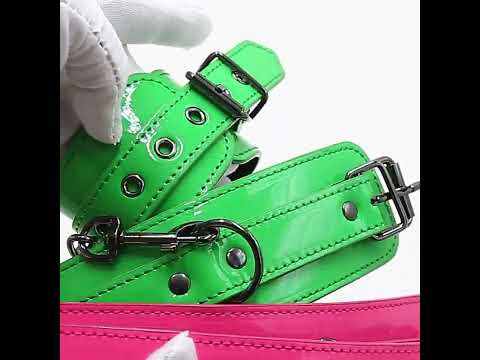 Adjustable Green PU Leather Wrist Cuffs with Metal Chain