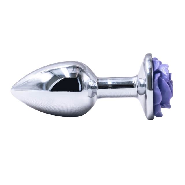 3.07'' Silver Metal Anal Plug with Purple Rose Base