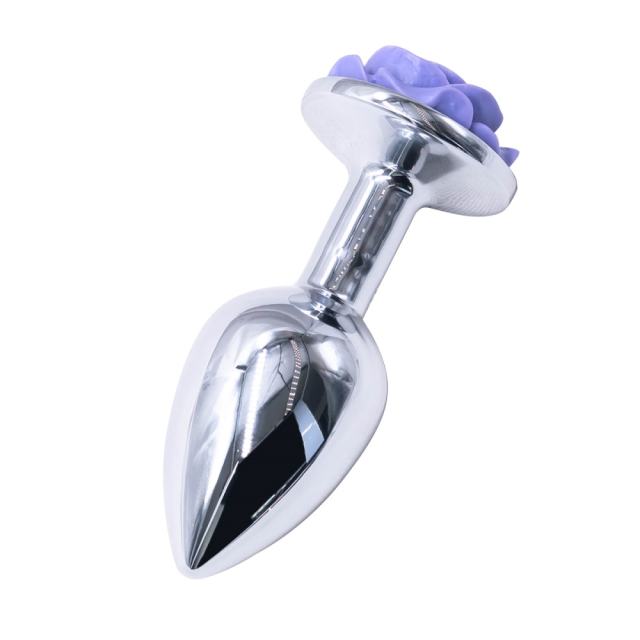 3.07'' Silver Metal Anal Plug with Purple Rose Base