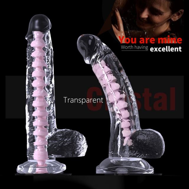 7.49'' Clear Crystal Realistic Dildo with Textured Pink Spiral Core and Suction Cup Base