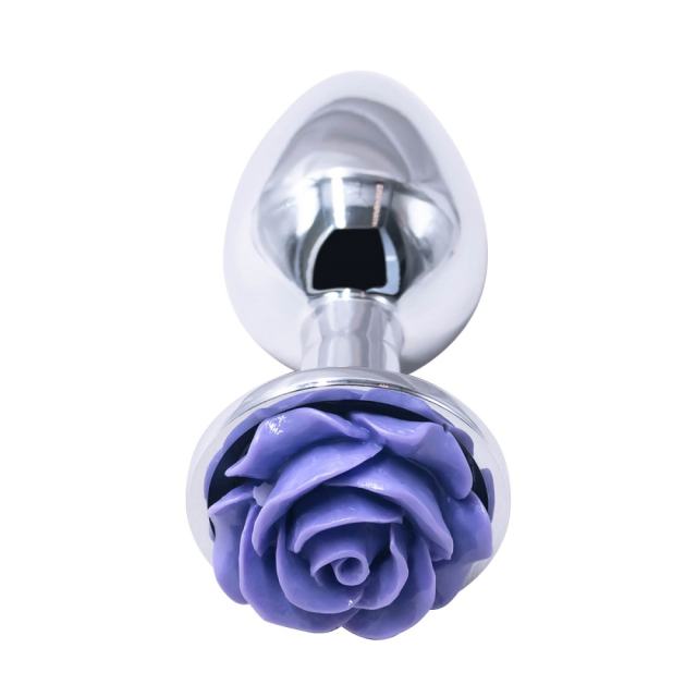 3.07'' Silver Metal Anal Plug with Purple Rose Base