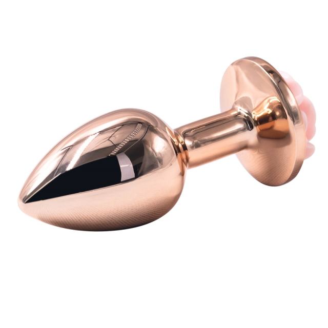 3.07'' Rose Gold Metal Anal Plug with Pink Rose Base