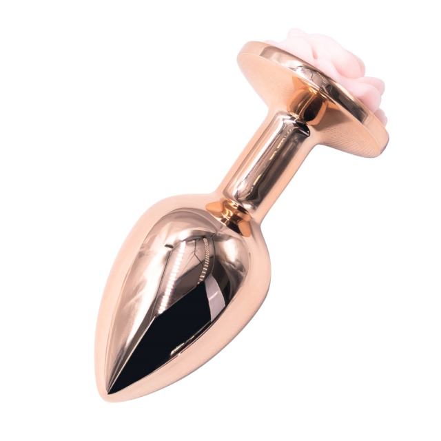 3.07'' Rose Gold Metal Anal Plug with Pink Rose Base