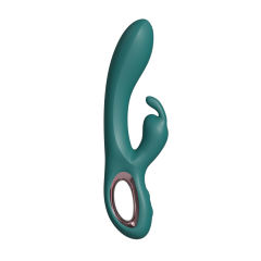 8.27'' Emerald Green Rechargeable Waterproof Dual-Motor Rabbit Vibrator with 10 Vibration Modes and Ergonomic Loop Handle