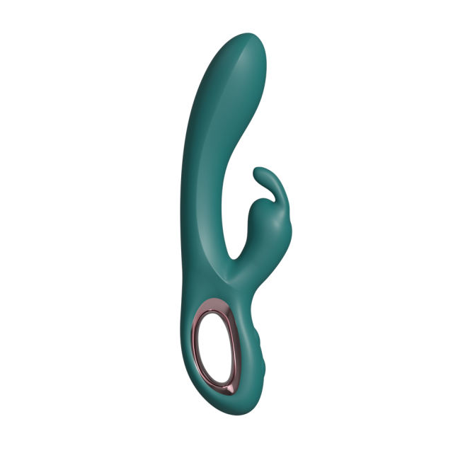 8.27'' Emerald Green Rechargeable Waterproof Dual-Motor Rabbit Vibrator with 10 Vibration Modes and Ergonomic Loop Handle