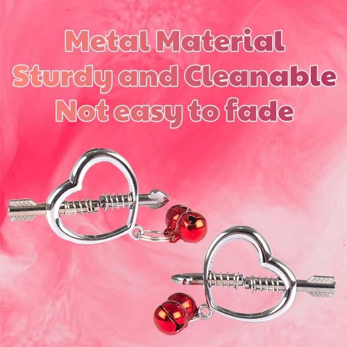 Heart & Arrow Nipple Clamps with Red Jingle Bells – Adjustable Screw Pressure and Polished Metal