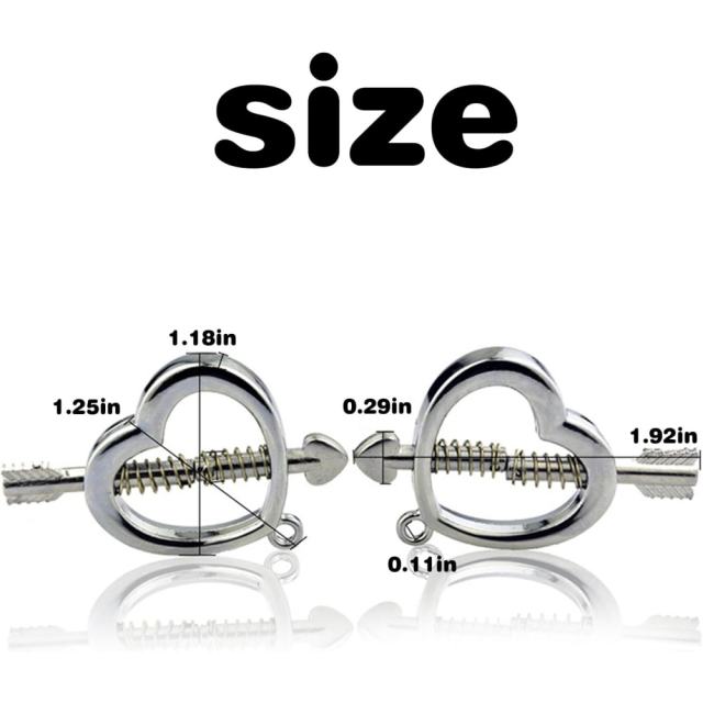 Heart & Arrow Nipple Clamps with Red Jingle Bells – Adjustable Screw Pressure and Polished Metal
