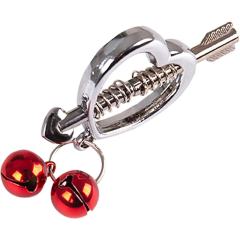 Heart & Arrow Nipple Clamps with Red Jingle Bells – Adjustable Screw Pressure and Polished Metal