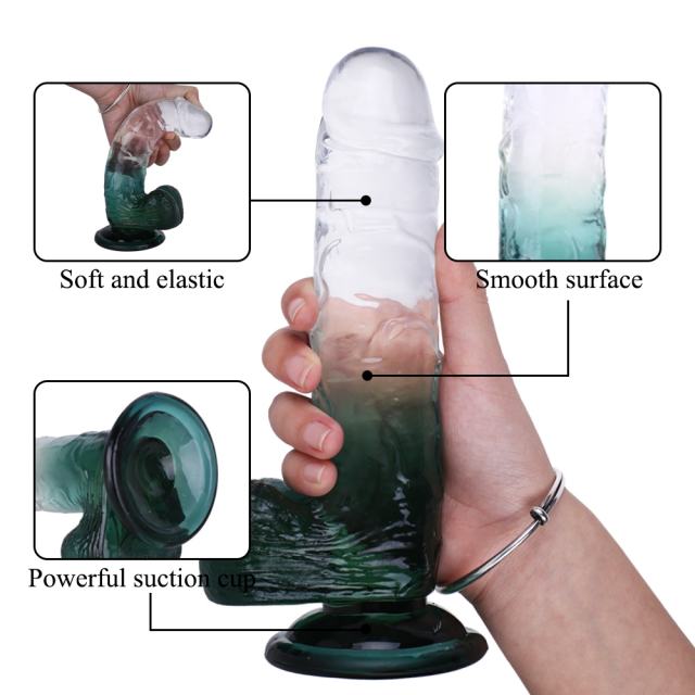 8.27'' Clear-to-Green Crystal Realistic Dildo with Suction Cup