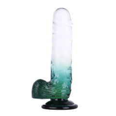 8.27'' Clear-to-Green Crystal Realistic Dildo with Suction Cup