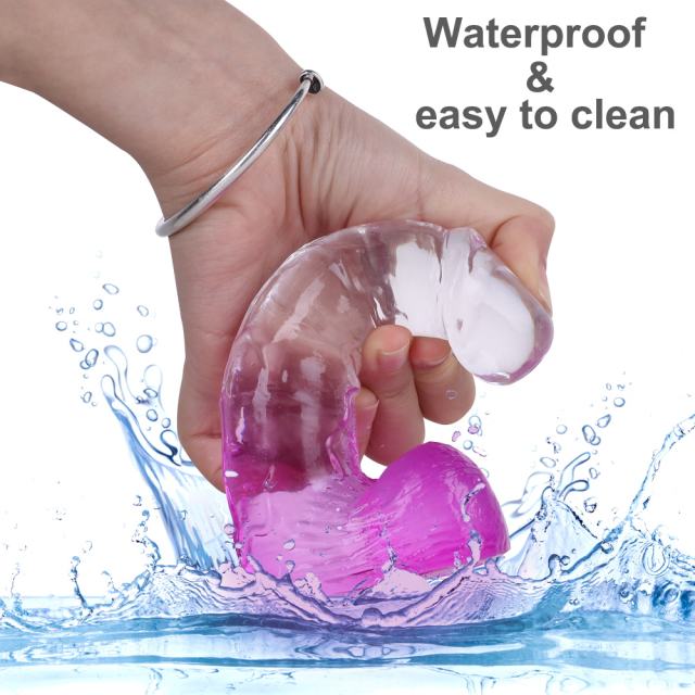 8.27'' Clear-to-Magenta Crystal Realistic Dildo with Suction Cup