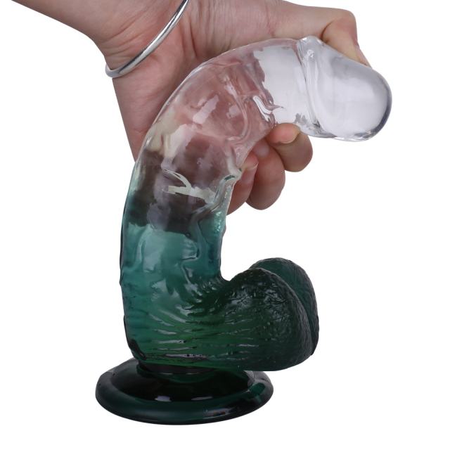 8.27'' Clear-to-Green Crystal Realistic Dildo with Suction Cup