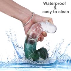 8.27'' Clear-to-Green Crystal Realistic Dildo with Suction Cup