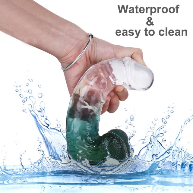 8.27'' Clear-to-Green Crystal Realistic Dildo with Suction Cup