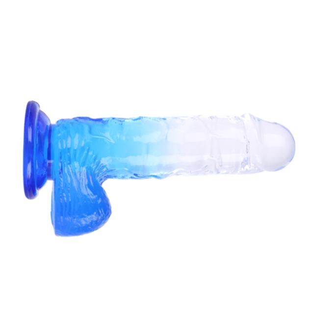 8.27'' Clear-to-Blue Crystal Realistic Dildo with Suction Cup