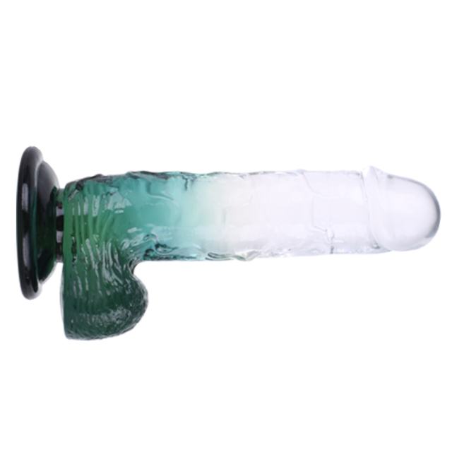 8.27'' Clear-to-Green Crystal Realistic Dildo with Suction Cup