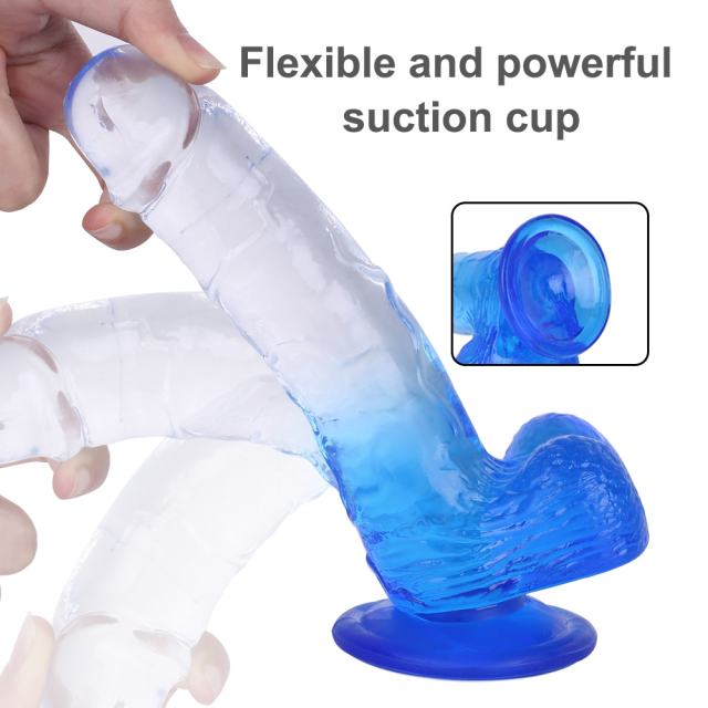 8.27'' Clear-to-Blue Crystal Realistic Dildo with Suction Cup