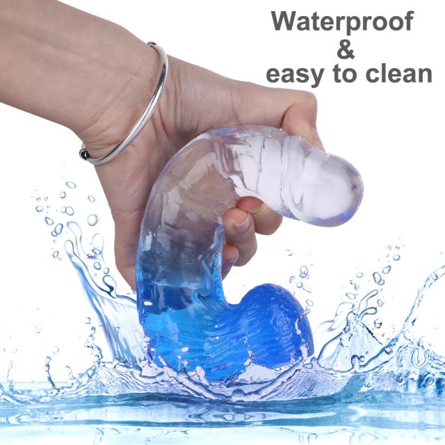 8.27'' Clear-to-Blue Crystal Realistic Dildo with Suction Cup