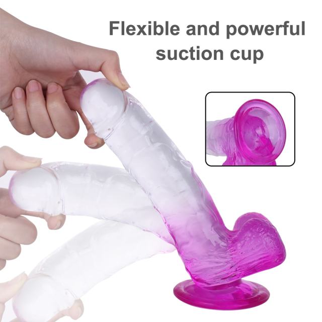 8.27'' Clear-to-Magenta Crystal Realistic Dildo with Suction Cup