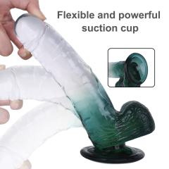 8.27'' Clear-to-Green Crystal Realistic Dildo with Suction Cup
