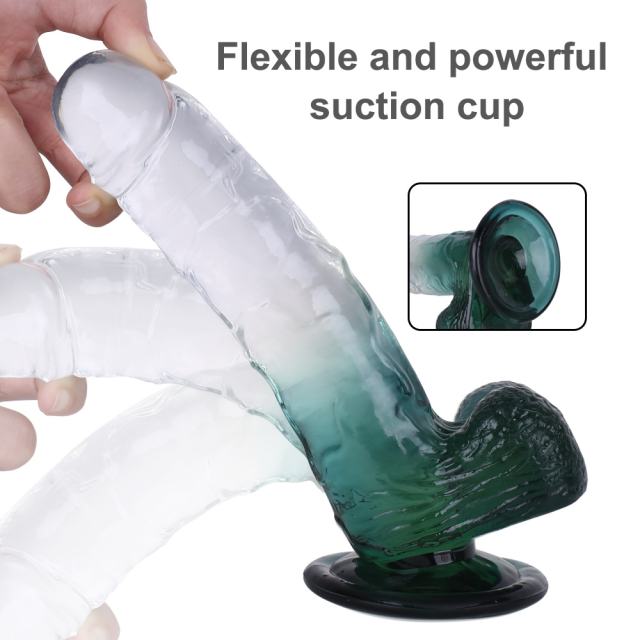 8.27'' Clear-to-Green Crystal Realistic Dildo with Suction Cup