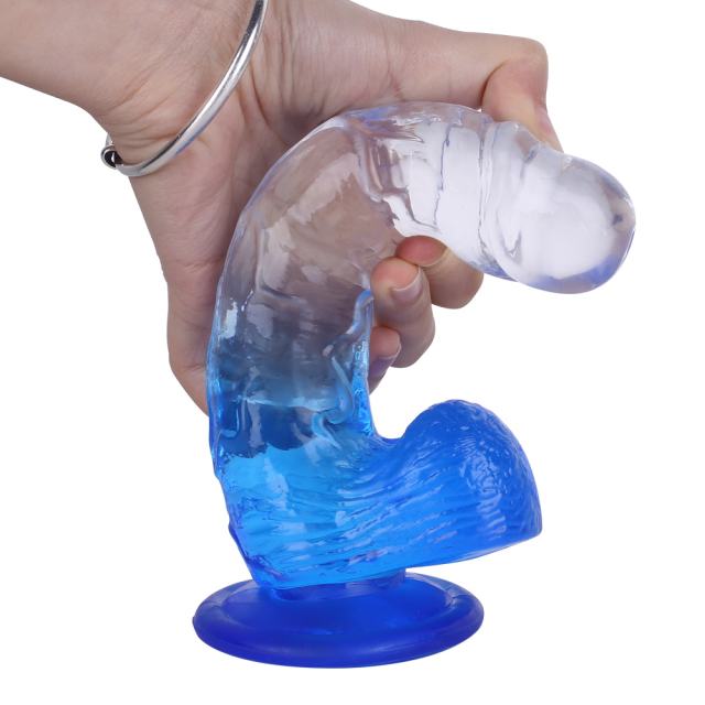 8.27'' Clear-to-Blue Crystal Realistic Dildo with Suction Cup