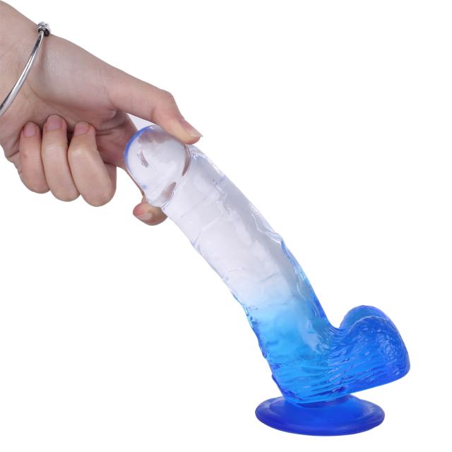 8.27'' Clear-to-Blue Crystal Realistic Dildo with Suction Cup