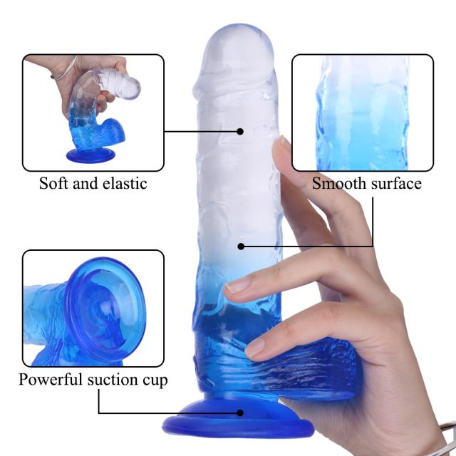 8.27'' Clear-to-Blue Crystal Realistic Dildo with Suction Cup