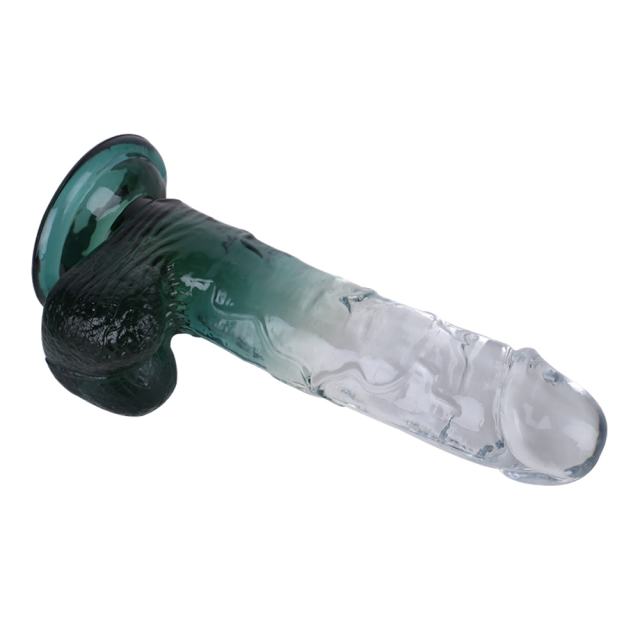 8.27'' Clear-to-Green Crystal Realistic Dildo with Suction Cup