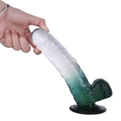 8.27'' Clear-to-Green Crystal Realistic Dildo with Suction Cup